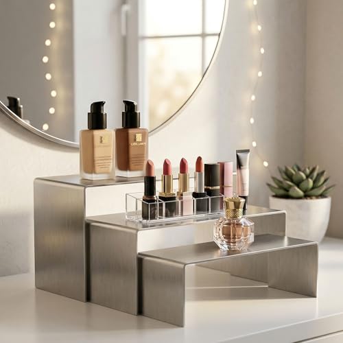 Display Stand Risers 3 Pcs, Stainless Steel - Brushed Nickel - color: Brushed Nickel