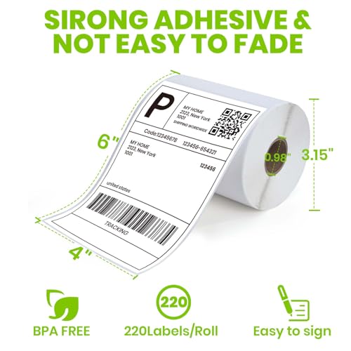 ADHES 4x6 Thermal Shipping Labels 4 Pack – 220 Labels Per Roll, 880 Total