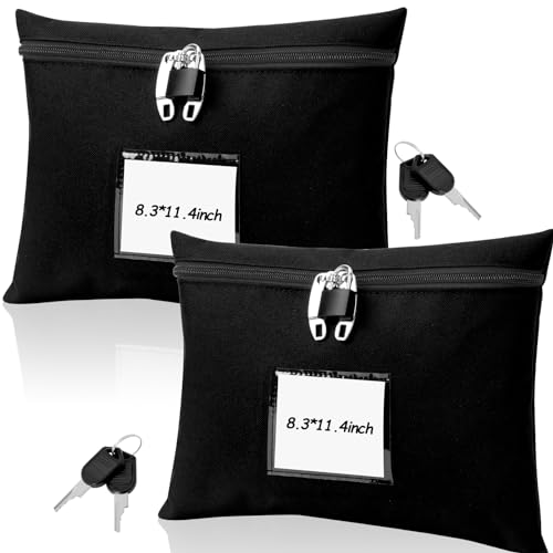 2 Pack Cash Bag with Lock and 2 Keys - 11.4 x 8.3 inch Canvas Money Bag - Black - color: Black, size: 8.3x11.4 In