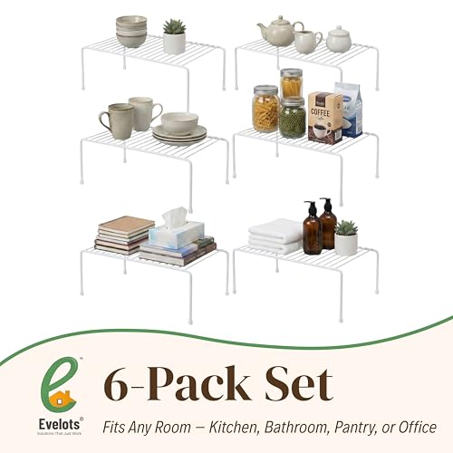 Evelots Wire Shelf Organizer Set, Metal Cabinet Shelf Risers, 6-Pack, White - color: White - Regular, size: Set of 6