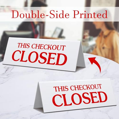 GlikCeil 3 Pcs Checkout Closed Desk Sign 11 x 4 Inch Engraved Acrylic Tabletop Retail Counter Checkout Sign Double Sided for Offices, Shops, Banks, Stores, Dmv, Retail Business, Red White