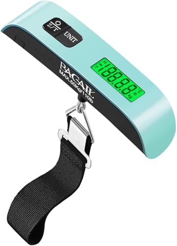 BAGAIL Digital Luggage Scale, 110lbs Hanging Baggage Scale with Backlit LCD Display, Portable Suitcase Weighing Scale, Travel Luggage Weight Scale with Hook, Strong Straps for Travelers - color: Mint