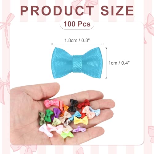 MECCANIXITY 100 Pcs Mini Ribbon Bow 0.8" Mini Fabric Satin Ribbon Flower Bows for Craft DIY Sewing Wedding Birthday Party, Sky Blue - color: Sky Blue