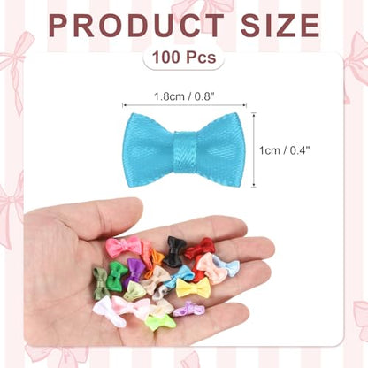 MECCANIXITY 100 Pcs Mini Ribbon Bow 0.8" Mini Fabric Satin Ribbon Flower Bows for Craft DIY Sewing Wedding Birthday Party, Sky Blue - color: Sky Blue