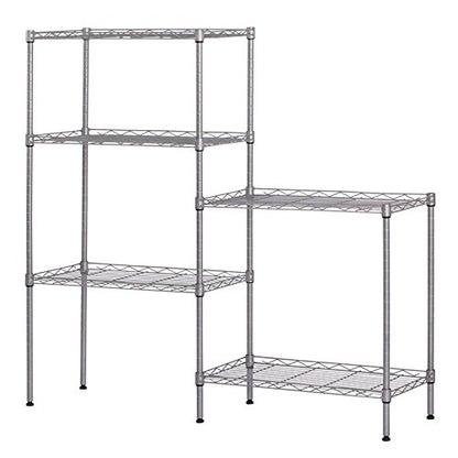 Adjustable 5-Tier Floor Standing Storage Rack, Carbon Steel Metal Shelving Unit with Adjustable Shelves, Heavy Duty Organizer for Kitchen, Garage, Bathroom, Warehouse & Home, Silver