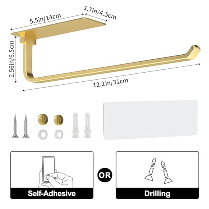 Paper Towel Holder Under Cabinet, Self-Adhesive or Drilling, Gold - color: Gold