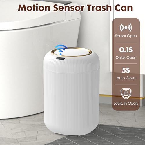 Procade Motion Sensor Trash Can with Lid,Small Automatic Trashcan Bathroom - color: White
