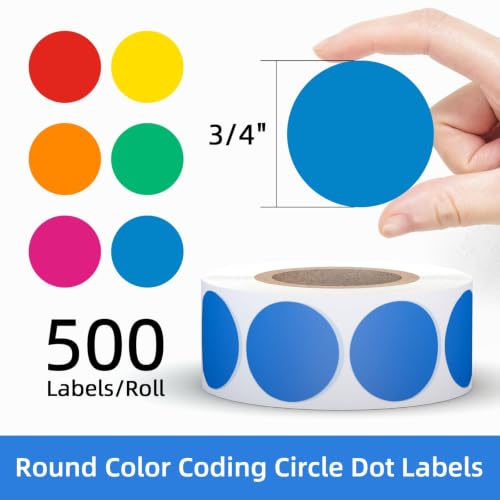 3/4" Round Color Coding Circle Dot Sticker Labels, 6 Colors - color: Colorful