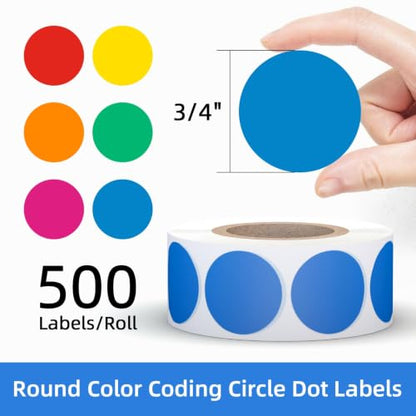 3/4" Round Color Coding Circle Dot Sticker Labels, 6 Colors - color: Colorful