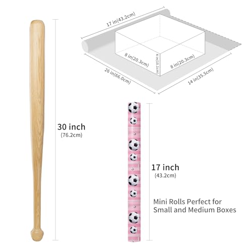 RUSPEPA Soccer Wrapping Paper Roll, Mini Roll, Pink Football Ball & Goal Design Gift Wrap Paper for Girls, Kids, Sports Fans, Soccer Party, Team Celebration, Game Day, 17 Inches x 16.4 Feet - color: Pink Soccer