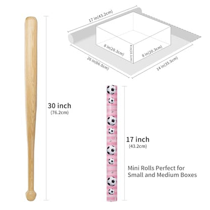 RUSPEPA Soccer Wrapping Paper Roll, Mini Roll, Pink Football Ball & Goal Design Gift Wrap Paper for Girls, Kids, Sports Fans, Soccer Party, Team Celebration, Game Day, 17 Inches x 16.4 Feet - color: Pink Soccer