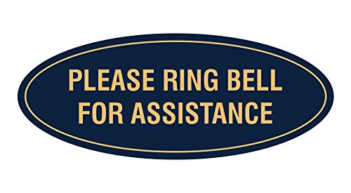 Signs ByLITA Oval Please Ring Bell for Assistance Sign (Navy Blue/Gold) - Small - color: Navy Blue/Gold, size: 2 x 5" - Small (1 Pack)