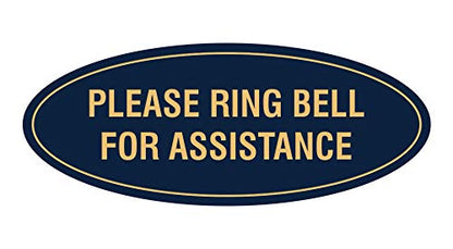 Signs ByLITA Oval Please Ring Bell for Assistance Sign (Navy Blue/Gold) - Small - color: Navy Blue/Gold, size: 2 x 5" - Small (1 Pack)