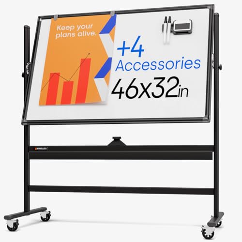 Kamelleo Rolling Whiteboard on Wheels 46" x 32", Double Sided White Board - color: Jet Black, size: 46x32
