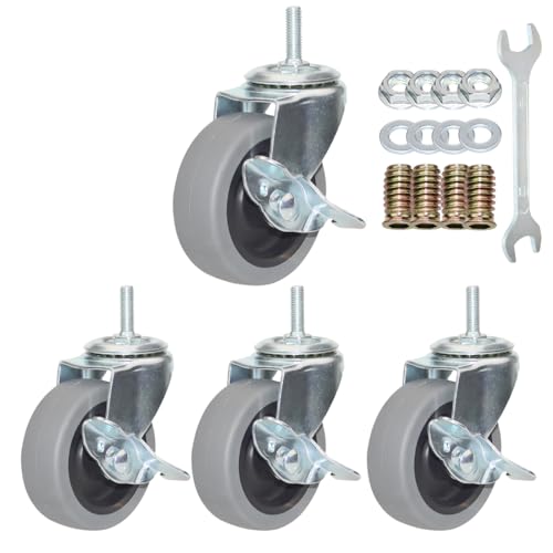 Caster Wheels, Heavy Duty Casters Threaded Stem Casters No Noise Swivel Casters Set of 4 Locking Castor Wheels for Funiture, Workbench, Carts (M8-1.25×25mm, 3 Inch) - style: M8-1.25×25mm