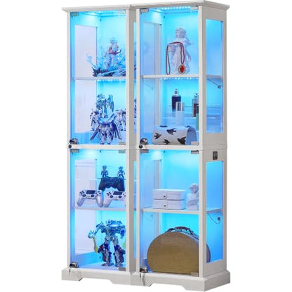 LELELINKY Farmhouse Narrow Glass Display Cabinet with Doors Set of 2 - color: White, size: 2 Pack