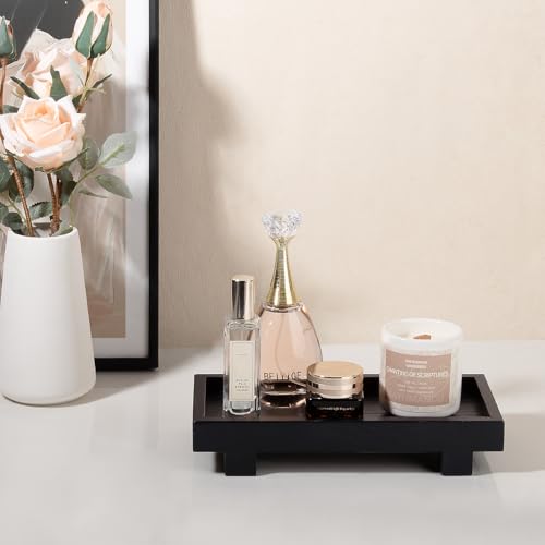 Bathroom Counter Tray Wooden Riser Display Kitchen Soap Holder, Black - color: Black, size: 9.4" x 4.7" x 1.7"