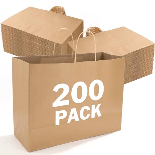 XPCARE Large Brown Paper Bags, 200 Pcs 16x6x12 Paper Gift Bags with Handles - color: Brown