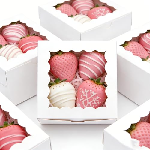 XINHPKGG 100 Pcs White Cookie Boxes 4x4x2.5 Inch Bakery Boxes with Window - color: White