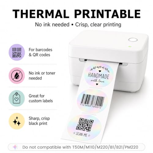 Round Holographic Pink Thermal Label 1.5 Inch Vinyl Sticker 500 PCS - color: Holographic Pink, size: 1.5 × 1.5 Inch