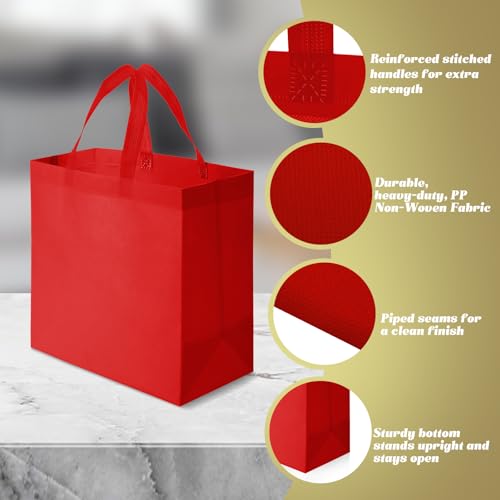 30 Pcs Reusable Tote Bag Bulk with Handle - color: Red