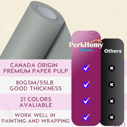 PerkHomy 17.8" x 1,440" (120') Light Grey Kraft Paper Roll for Craft Bulletin Board Paper Art Table Covering Crafting Gift Wrapping Bouquet Packing Parcel 80GSM 55LB (Light Grey, 17.8" x 120') - color: Light Grey, size: 17.8" Width x 120' Length