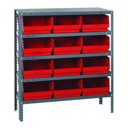 Quantum Storage Systems 1239-209RD Store More Steel Shelving Unit with 6" Shelf Bins, 12" D x 36" W x 39" H, Red - size: 39" H x 36" W x 12" D, style: 12" L x 12" W x 6" H 12 STORE-MORE Red Bins