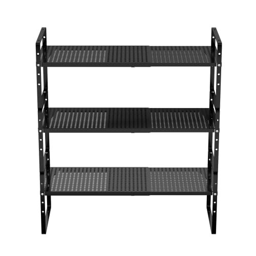 Redrubbit Large Expandable Cabinet Storage Shelf, Adjustable Height Steel Metal Kitchen Counter Organizers Shelves Spice Rack for Kitchen Pantry Bathroom Cupboard Desk Home Office, Black-3 Pack - color: Black