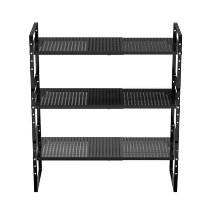 Redrubbit Large Expandable Cabinet Storage Shelf, Adjustable Height Steel Metal Kitchen Counter Organizers Shelves Spice Rack for Kitchen Pantry Bathroom Cupboard Desk Home Office, Black-3 Pack - color: Black