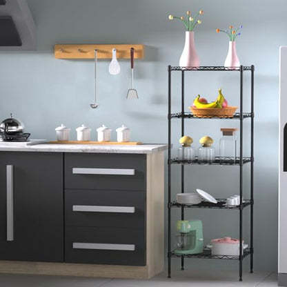 5 Tier Standing Metal Wire Shelving Unit, Adjustable Height, Storage Shelf Units for Laundry Bathroom Kitchen Pantry Closet (11.6" D x 16.6" W x 49" H inches, Black) - size: 11.6" D x 16.6" W x 49" H