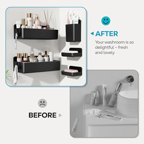 Nieifi Adhesive Shower Shelves, Black, 5 Pieces - color: Black, size: 5 pieces