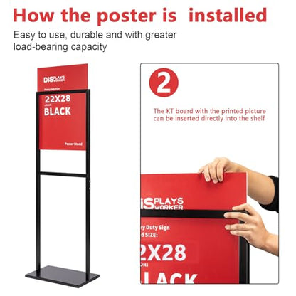 DISPLAYSWORKER Sign holder floor stand, heavy Duty Pedestal poster banner stand for display,22×28 inch slide-in double sided poster sign holder floor standing for board Display (Black, 22×28) - size: 22×28