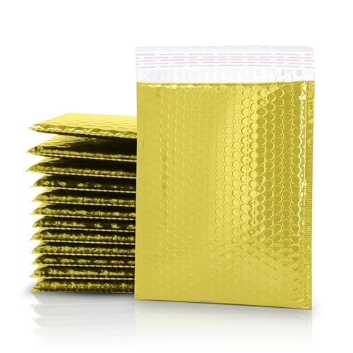GGR Supplies Metallic Bubble Padded Envelope Mailers, 7.5 X 11 Inches, Waterproof Ultra Resistant Ideal For Packing, Shipping, and Storing. Pack of 25 (Gold) - color: Gold