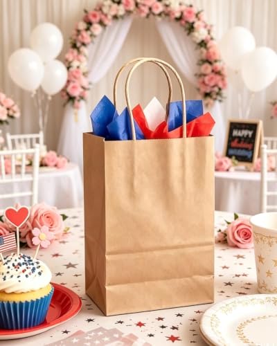 qiqee 26-Packs Brown Gift Bags with Handles Bulk 8.3"x3"x 6" Small Size Kraft Paper Bags Multiple Uses (Small Size) - size: Small - 26 Packs