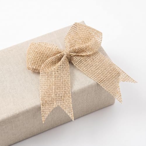 24 Pcs Mini Burlap Bows, 3 Inch Small Pre-Tied Rustic Bows with Twine Ties for Farmhouse Wreaths, Christmas Trees, Fall Crafts and Gift Wrapping, Natural - color: Natural