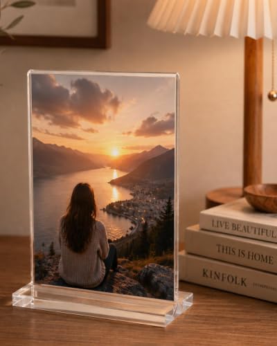Acrylic Sign Holder 6 Pcs Double Sided Acrylic Stands 6 x 8 in Vertical Clear Display Sign Stand Store Sign Holder Office Flyer Holder Restaurant Plastic Paper Holder Wedding Table Decor Photo Stands