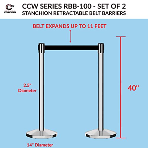 CCW Retractable Belt Barrier Stanchions, 2-Pack, 7.5 Ft Black/Yellow Belt - color: Black Yellow Horizontal Stripe, size: 7.5 Foot