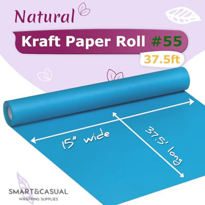 SMART&CASUAL 15" x 450" (37.5') Kraft Paper Roll for Art Craft Supplies Gift Wrapping Moving Packing Painting Drawing Paint Easel Poster Chart Paper (Lake Blue, 15" W x 450" L (37.5')) - color: Lake Blue, size: 15"W x 450"L ( 37.5' )