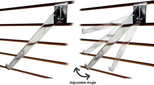 Adjustable Angle Slatwall Shelf Bracket - 8", 10", 12" & 14" Depths Available, Chrome (2, 12" D) - size: 12" D