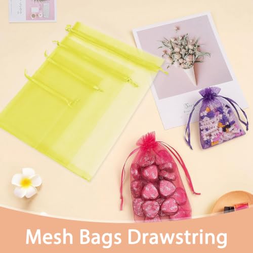 Crweety 50PCS Organza Bags 6x9 Yellow Small Gift Bags Mesh Drawstring - color: Yellow