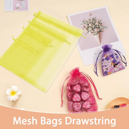 Crweety 50PCS Organza Bags 6x9 Yellow Small Gift Bags Mesh Drawstring - color: Yellow