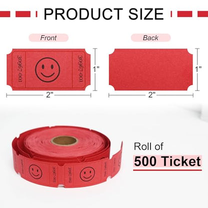 LLIKED 500 Raffle Tickets 1x2inch Smile Red Single Roll for Events - color: Red, size: 1"x2"