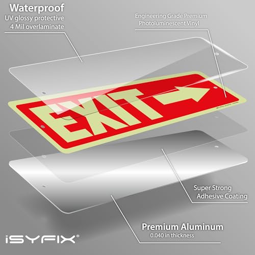 iSYFIX Exit Signs with Right Arrow, 12x4 Inch, 2 Pack - color: Metal Right Glow, size: 2 Pk 12x4