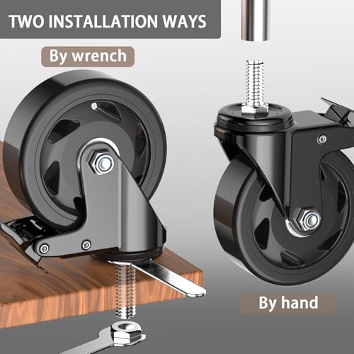 Casters Set of 4,3 inch Threaded Stem Caster Wheels,3/8"-16 x 1(Stem Diameter 3/8",Stem Length 1"), Heavy Duty Caster Wheels with Brake, Locking Swivel Casters Black - color: Black-3/8"-16x1", size: 3 Inch