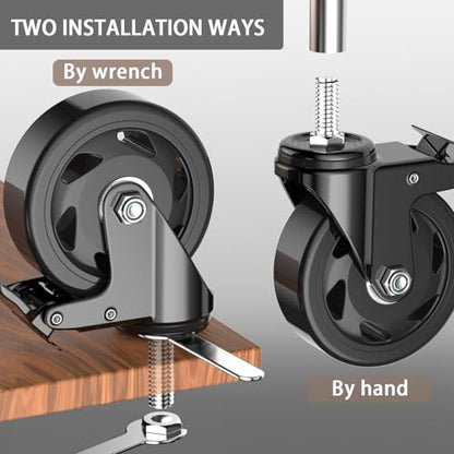 Casters Set of 4,3 inch Threaded Stem Caster Wheels,3/8"-16 x 1(Stem Diameter 3/8",Stem Length 1"), Heavy Duty Caster Wheels with Brake, Locking Swivel Casters Black - color: Black-3/8"-16x1", size: 3 Inch