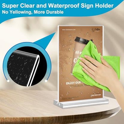 Acrylic Sign Holder 5 x 7, 10 Pack Clear Table Menu Vertical Display Stand Desktop Display Double Sided Stand Paper Holder Table Sign Suitable for Restaurants Office Store Show Fair