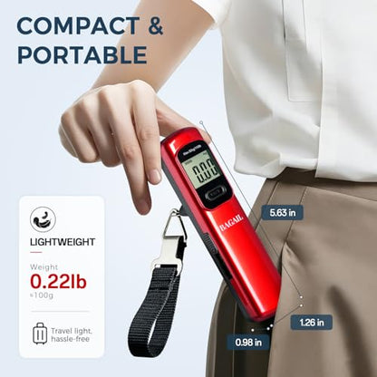 BAGAIL Digital Luggage Scale, 110lbs Hanging Baggage Scale with Backlit LCD Display, Portable Suitcase Weighing Scale, Travel Luggage Weight Scale with Hook, Strong Straps for Travelers - color: Dark Red Battery Free