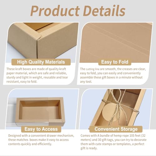 Conchpeople 30 Pcs Drawer Boxes 6.5x3.5x2 IN with W IN dow Card & Ribbon
