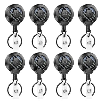 MNGARISTA Upgraded Heavy Duty Retractable Keychain with Belt Clip, 10 OZ Retraction, 31.5" Stainless Steel Cord Key Chain, 3K Carbon Fiber ID Badge Reel Holder with Badge Strap and Key Ring, 8 Pack - color: Black Keychain 8 Pcs