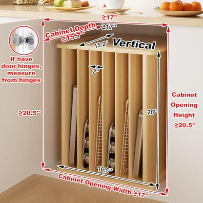 7 Tier Wooden Tray Dividers for Cabinets Cookie Sheet Organizer for Pot, Pans, Baking Tray Organizer for Kitchen Documents Storage(20" W x 16.5" H x 15.2" D) - size: 20" W x 16.5" H x 15.2" D